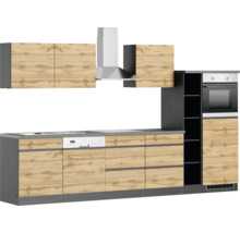 Komplette Küchenzeile mit Spüle, Spülmaschine, Herd, Dunstabzugshaube, Hängeschränken und Backofen