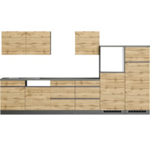 Küchenzeile mit Ober- und Unterschränken in Holzoptik