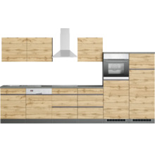 Küchenzeile mit Hängeschränken, Dunstabzugshaube, Geschirrspüler und Einbaubackofen