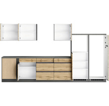 Küchenzeile mit Hänge- und Unterschränken sowie Schubladen