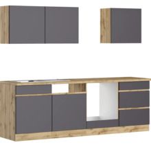 Küchenzeile mit Hängeschränken, Unterschränken und Arbeitsplatte