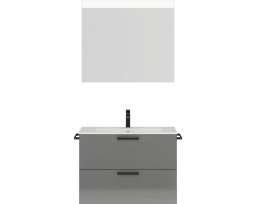 Badmöbel-Set Nobilia Programm 2 212 81x169,1x48,7 cm Mineralgusswaschtisch grau hochglanz mit LED-Beleuchtung-0