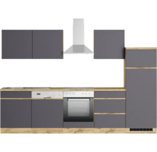 Komplette Küche mit Spüle, Geschirrspüler, Herd, Backofen, Dunstabzugshaube und Hängeschränken