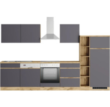 Komplette Küchenzeile mit Spüle, Herd, Backofen, Geschirrspüler, Dunstabzugshaube, Hängeschränken und Einbauschrank