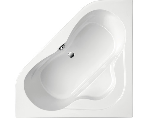 Aufnahme einer weißen Eckbadewanne von oben mit Abfluss