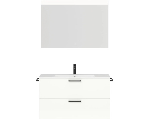 Badmöbel-Set Nobilia Programm 2 250 101x169,1x48,7 cm Mineralgusswaschtisch weiß hochglanz mit LED-Beleuchtung