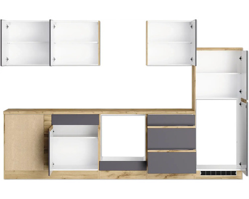 Küchenzeile mit Hängeschränken, Unterschränken und Schubladen