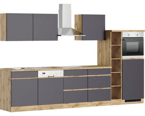 Komplette Küchenzeile mit Elektrogeräten, Dunstabzugshaube, Spülmaschine und Backofen