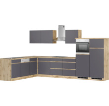 Komplette Küchenzeile mit Hängeschränken, Dunstabzugshaube und Einbaubackofen