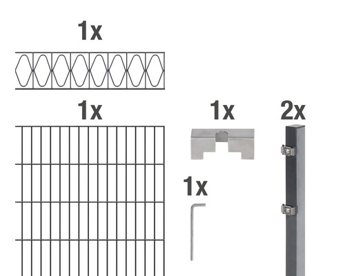 Doppelstabmatten-Set ALBERTS Eleganz 200 x 100 cm, 2 m anthrazit Komponenten für einen Gartenzaun: Zaunelement, Pfosten und Befestigungsmaterial