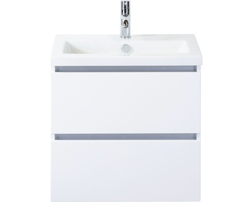 Waschbeckenunterschrank Sanox Vogue Keramik 59x61x41 cm mit Keramikwaschbecken weiß hochglanz