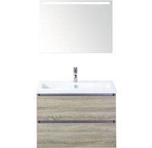 Waschtisch mit Waschbecken, Armatur, Unterschrank und Spiegel mit Beleuchtung