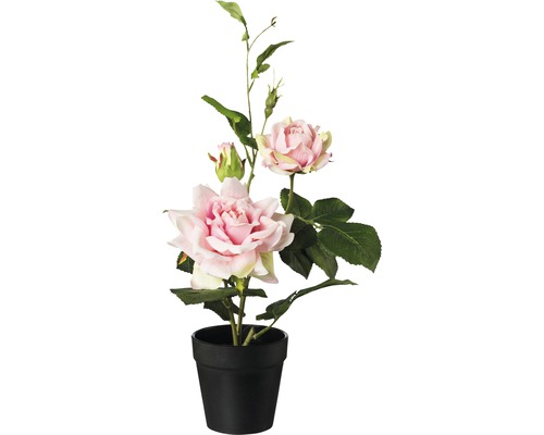 Kunstpflanze Rosenbusch im Topf Höhe: 40 cm rosa