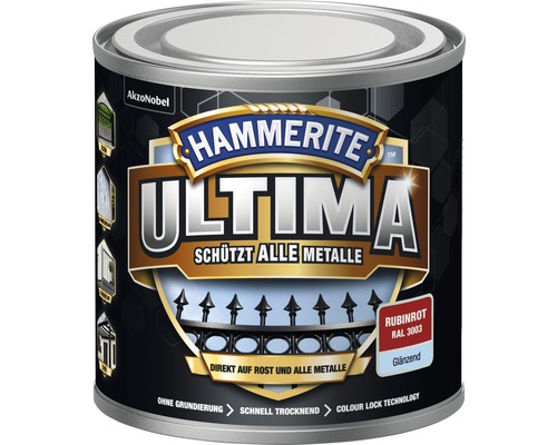 Hammerite Ultima Lackfarbe Rubinrot RAL 3003, glänzend, schützt alle Metalle