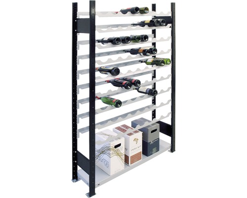 Weinregal Grundregal Schulte, 1800x1000x250 mm für 72 Flaschen, schwarz-silber Weinregal mit Flaschen und Kartons