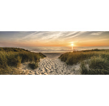 Sandweg zum Strand mit Düne und Sonnenuntergang