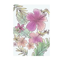 Illustration von Hibiskusblüten und tropischen Blättern