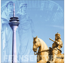 Collage mit Fernsehturm, Reiterstatue und Frauenstatuen