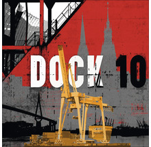 Dock 10 Illustration mit Kran, Brücke und Gebäuden