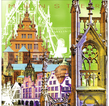Collage mit verschiedenen Gebäuden und architektonischen Elementen der Stadt Münster