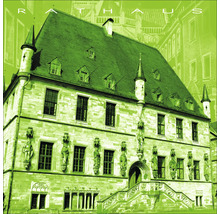 Rathaus-Gebäude mit Ziegeldach und Verzierungen