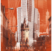 Illustration einer Stadtansicht mit Turm und Hochhäusern