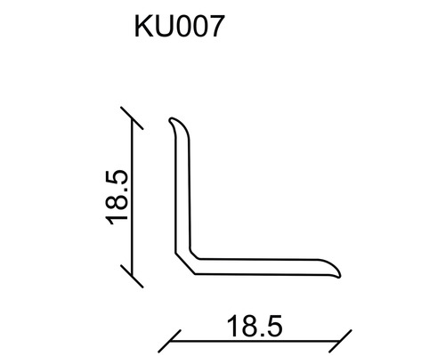 Technische Zeichnung eines Winkelprofils mit den Maßen 18,5 x 18,5 mm.