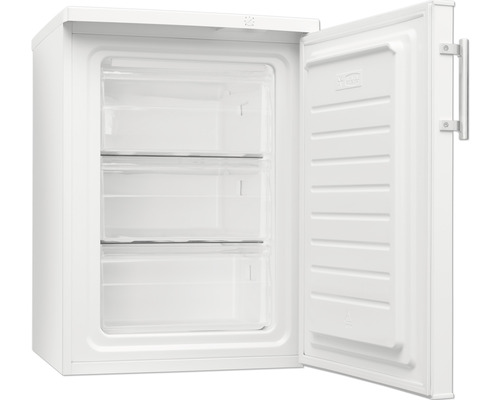 Gefrierschrank mit offener Tür und drei Gefrierschubladen