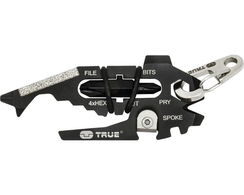 True Utility EveryDay Carry Multi-Tool mit verschiedenen Funktionen wie Feile, Schraubendreher und Speichenschlüssel