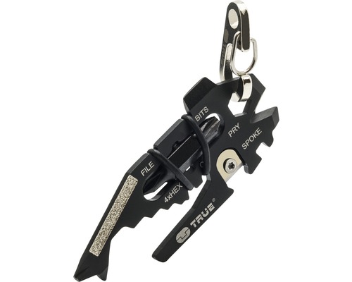 Multitool-Schlüsselanhänger mit Bits, Feile, Speichenschlüssel und Schraubendreher