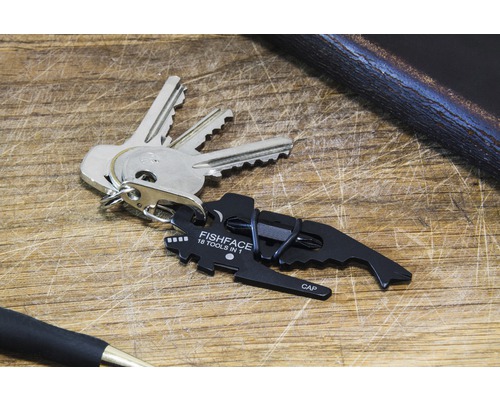 Fischgesicht 18-in-1-Multitool am Schlüsselbund mit Schlüsseln