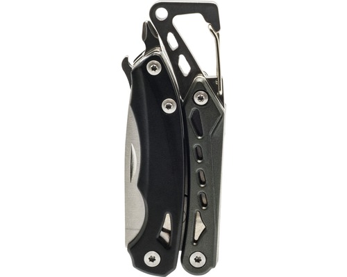Multitool mit verschiedenen Werkzeugen, inklusive Messer und Karabinerhaken