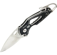 Multifunktionsmesser mit Klinge, Schraubendreher, Bolzenschneider, Flaschenöffner, Gurtschneider und Karabiner