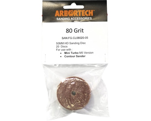 Arbortech Schleifscheiben Zubehör, 80er Körnung, 50 Millimeter HD Schleifscheibe, 20 Stück, für Mini Turbo M5 Version und Konturschleifer