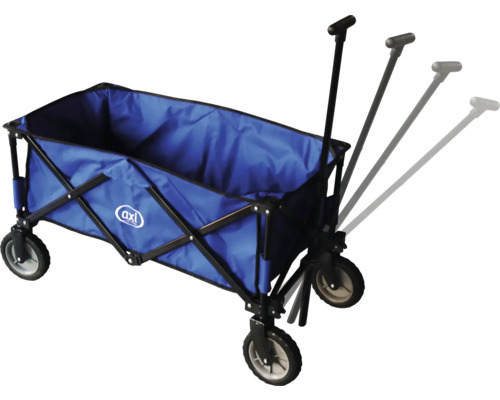 Blauer Bollerwagen mit Teleskopstange und Axl Logo
