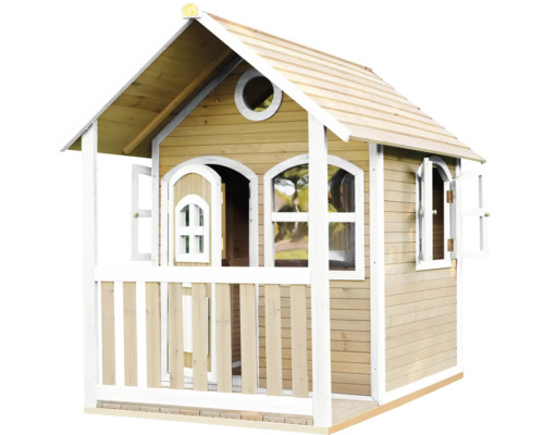 Spielhaus aus Holz mit Veranda, Fenstern und Tür