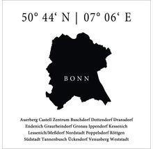 Karte von Bonn mit Stadtteilen und Koordinaten