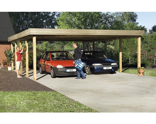 Doppelcarport weka 609 Gr. 2 576 x 784 cm kesseldruckimprägniert Doppelcarport aus Holz mit zwei geparkten Autos