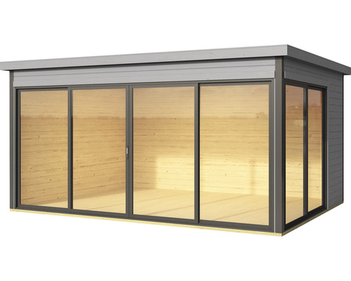 Gartenhaus mit großen Glasschiebetüren für viel Tageslicht