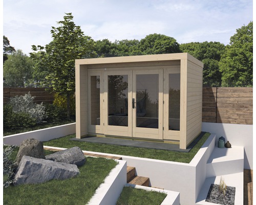 Gartenhaus weka Design 263 Gr. 3 inkl Fußboden 305 x 316 cm natur Holzgartenhaus mit Doppeltür und Glasfront in einem Garten