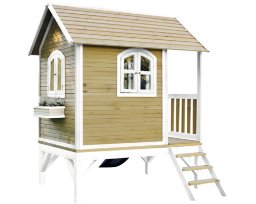 Spielhaus aus Holz mit Treppe und Fenster