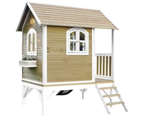 Spielhaus aus Holz mit Fenster und Treppe