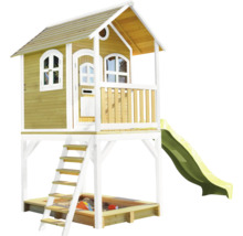 Spielhaus mit Rutsche und Sandkasten aus Holz