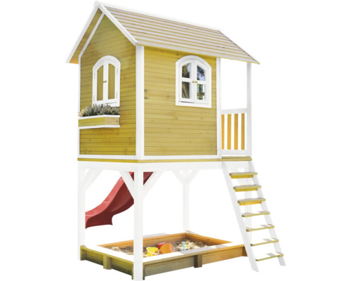 Spielhaus mit Sandkasten, Rutsche und Leiter