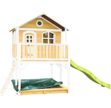 Spielhaus mit Stelzen axi Marc 432 x 212 cm Holz braun inkl. Rutsche grün