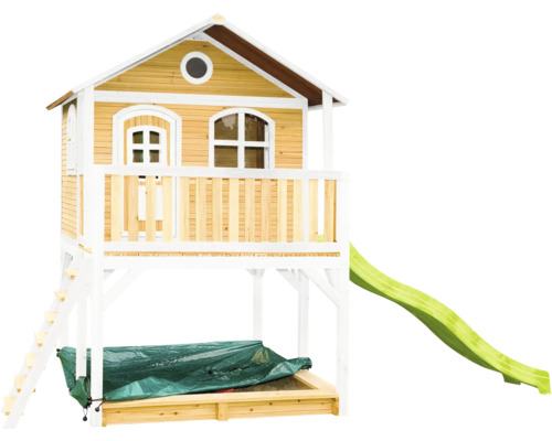 Spielhaus mit Rutsche und Sandkasten