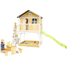 Spielhaus mit Stelzen axi Marc 432 x 212 cm Holz braun inkl. Rutsche grün