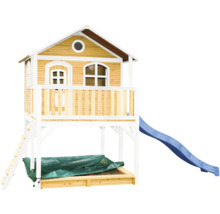 Spielhaus mit Stelzen axi Marc 432 x 212 cm Holz braun inkl. Rutsche blau