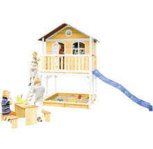 Kinderspielhaus mit Rutsche, Sandkasten und Picknicktisch