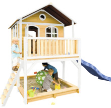Spielhaus mit Stelzen axi Marc 432 x 212 cm Holz braun inkl. Rutsche blau